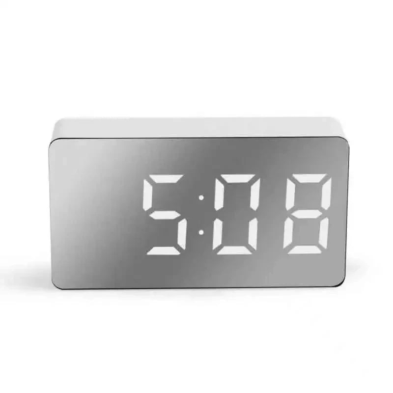 White LED Mirror Table Clock Snooze Display Time