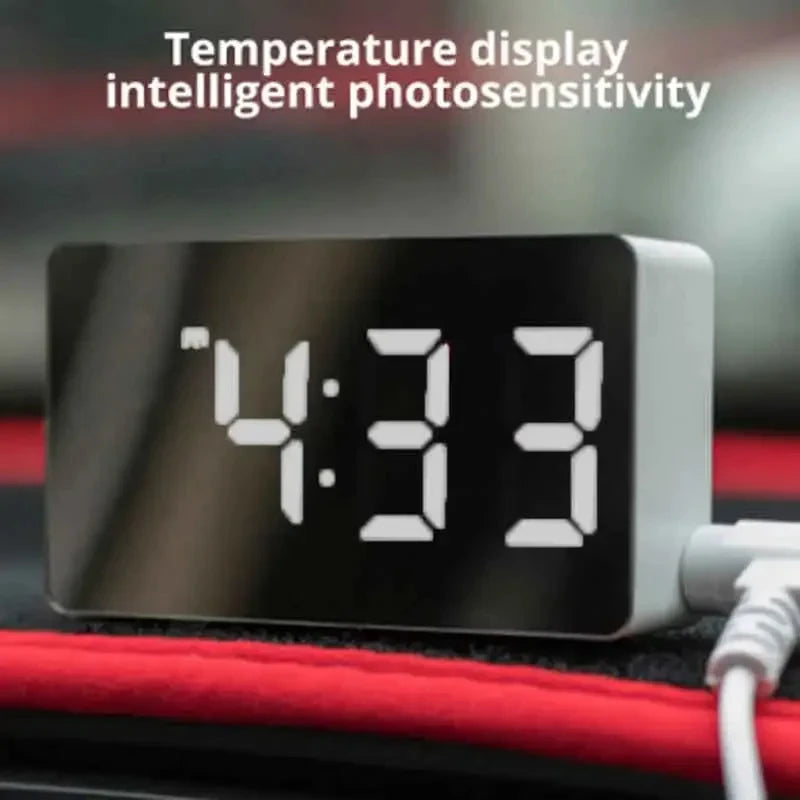 White LED Mirror Table Clock Snooze Display Time